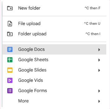 Google Drive 新增選單：Google Docs