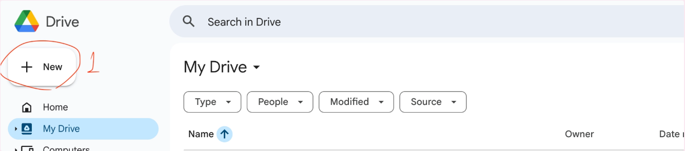 Google Drive：點選左上角 New